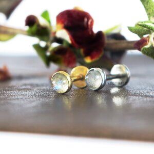 ONE PIECE Titanium18G Natural Gem Labradorite Threadless Flat Back US Handmade